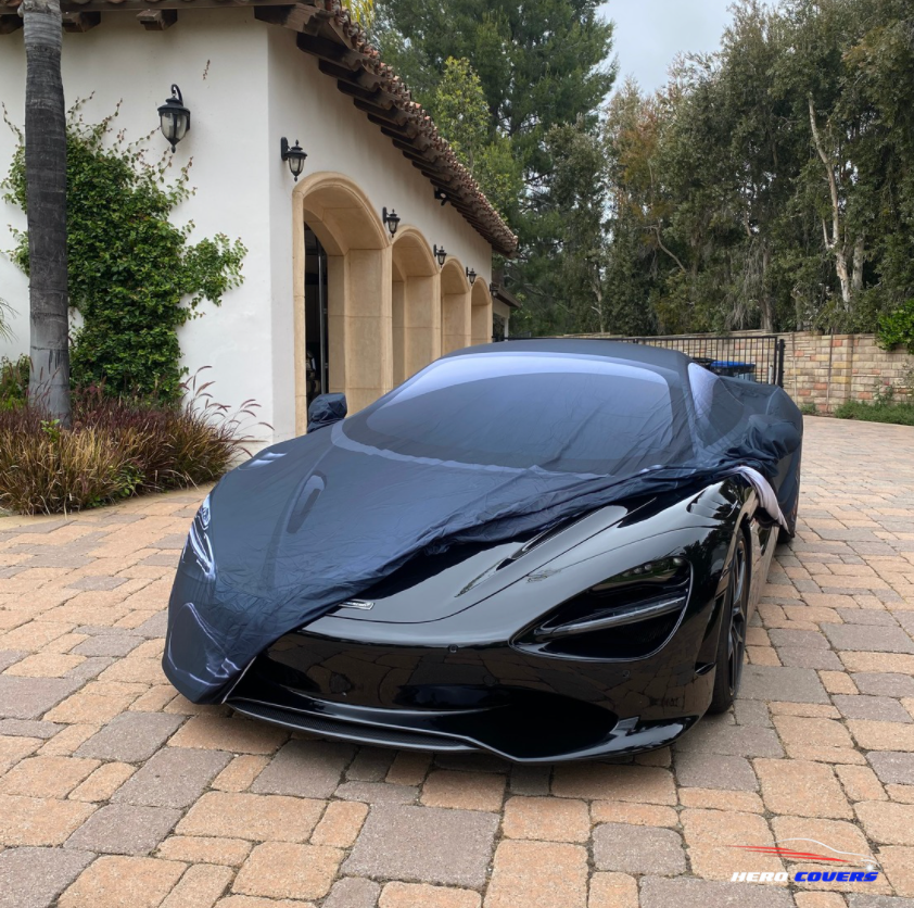 A Custom Black Car Cover For A McLaren 750S