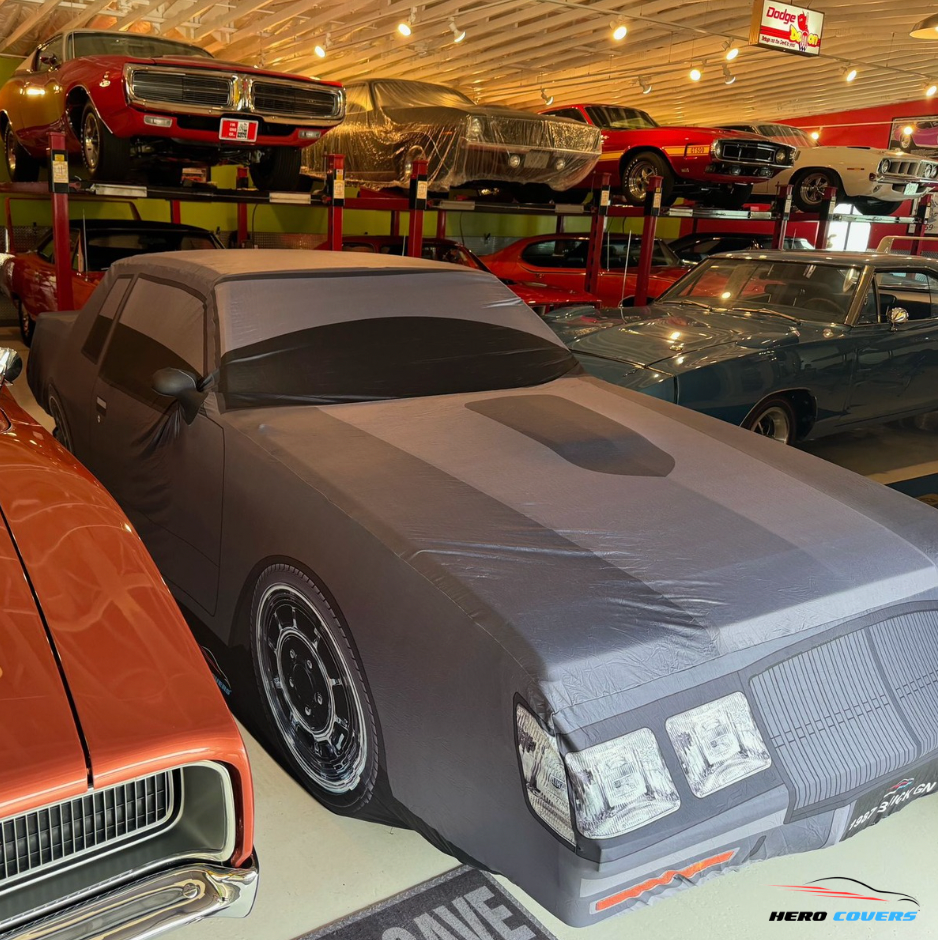 A Custom Gray Car Cover For An Olds Cutlass 442