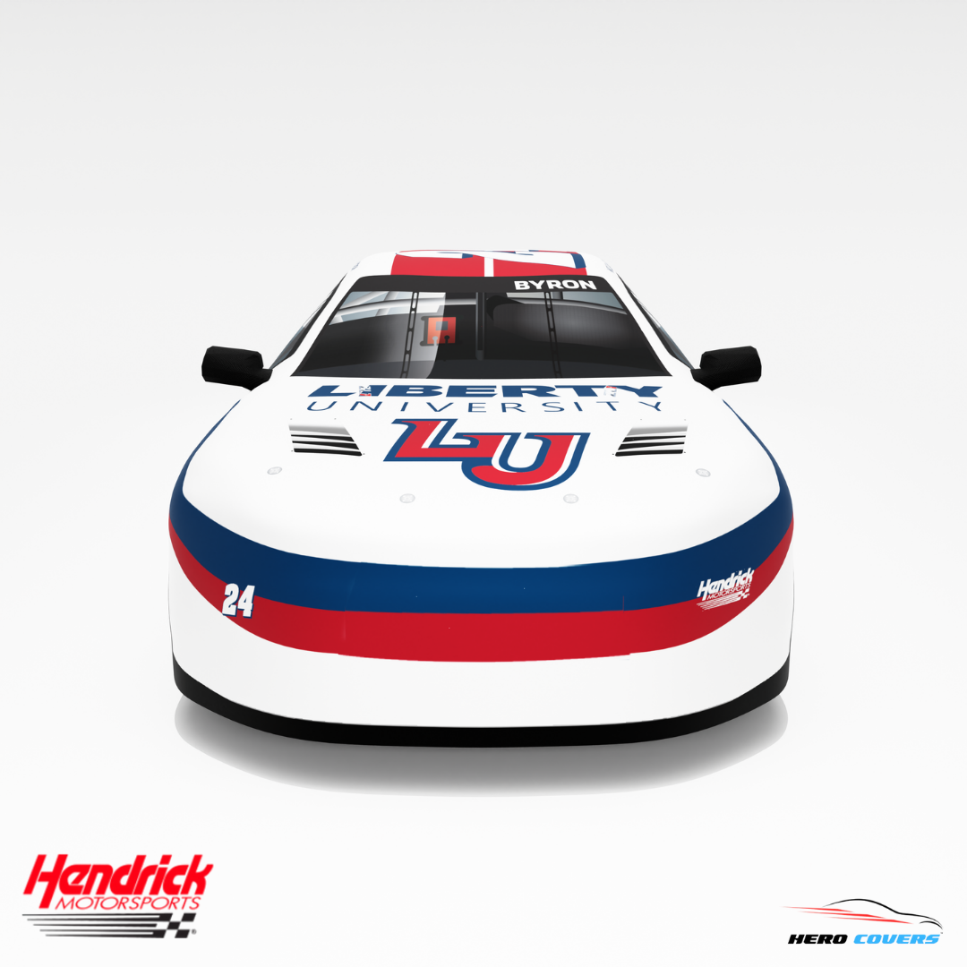 A Custom Car Cover for an Officially Licensed Hendrick Motorsports Liberty University