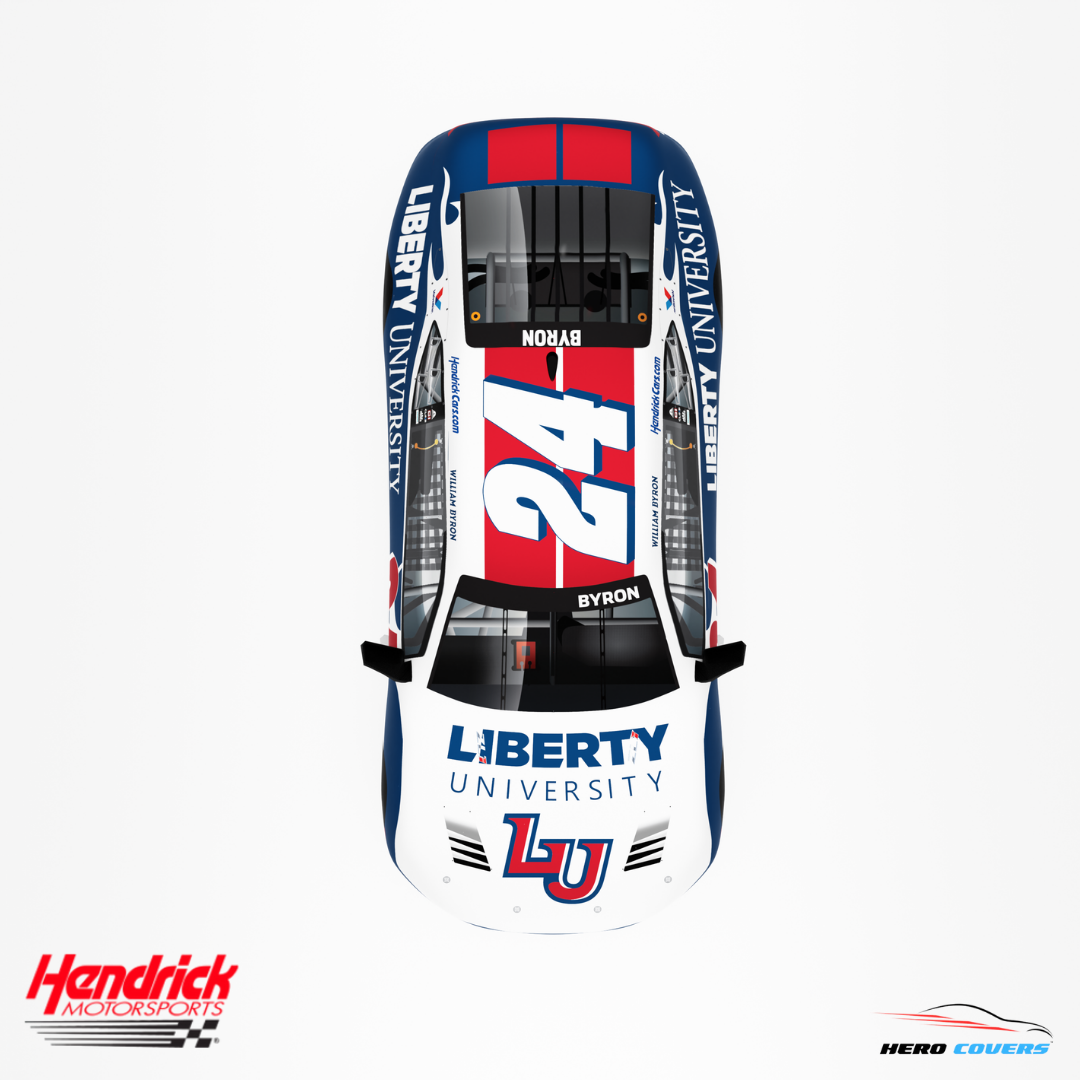 A Custom Car Cover for an Officially Licensed Hendrick Motorsports Liberty University