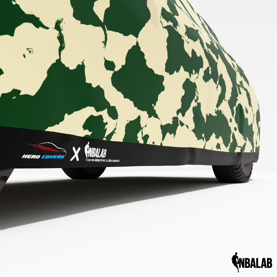 Officially Licensed Milwaukee Bucks Comouflage Car Covers – Indoor & Outdoor | NBA Protection | HeroCovers