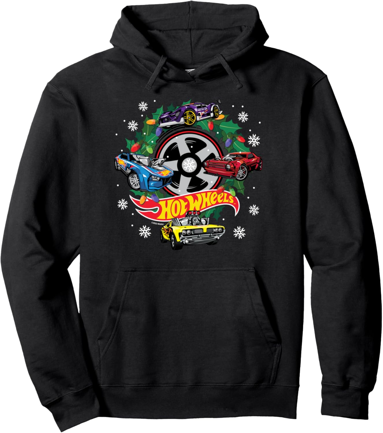 Hot Wheels - Christmas Wreath With Lights And Cars Pullover Hoodie