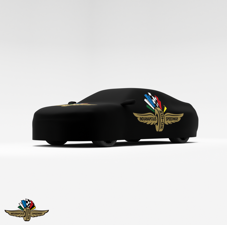 Indy500 Car Cover – Custom Black Cover with Enlarged Indy 500 Logo for Maximum Protection