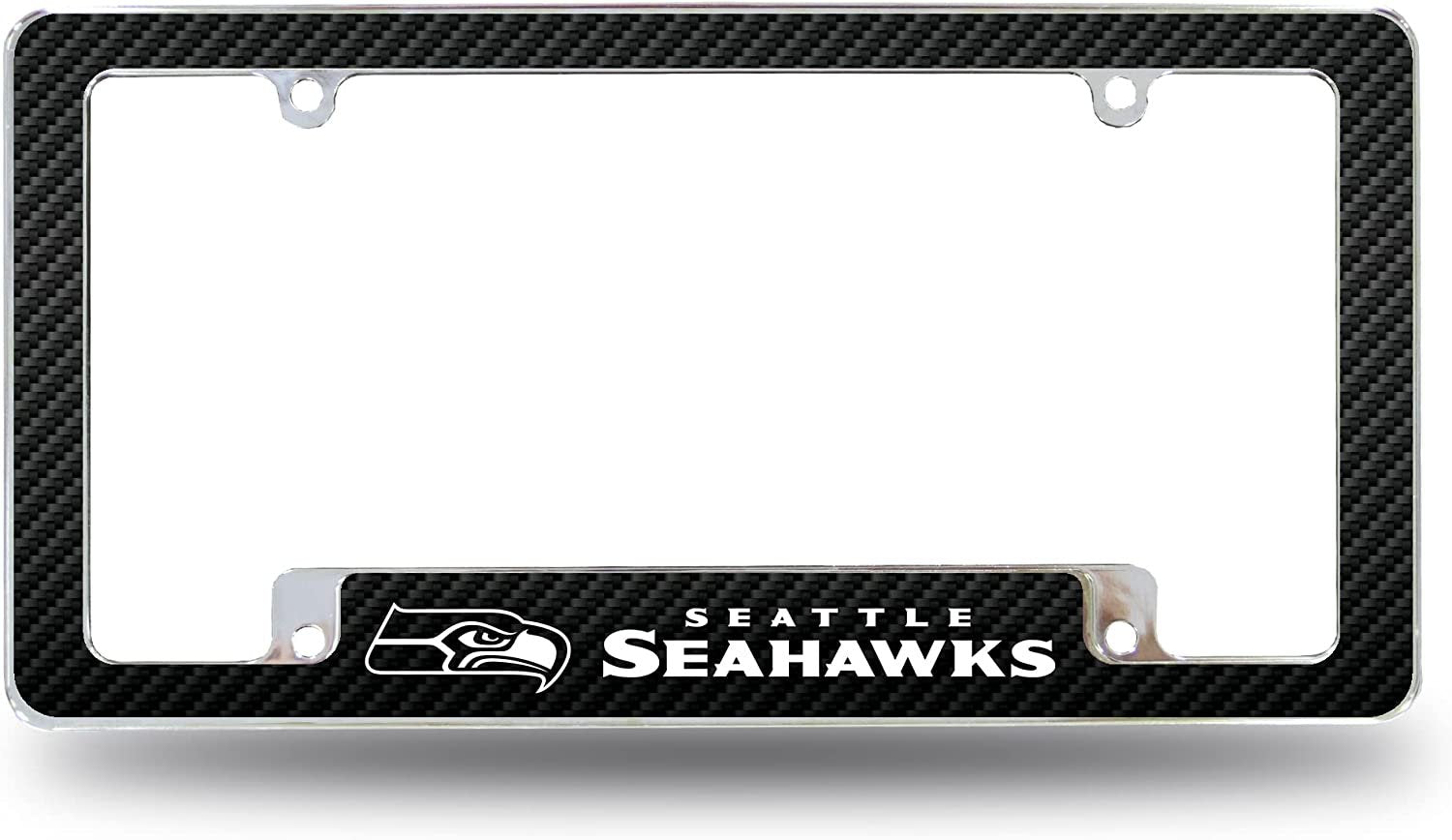 Seattle Seahawks Metal License Plate Frame Chrome Tag Cover Carbon Fiber Design 6x12 Inch