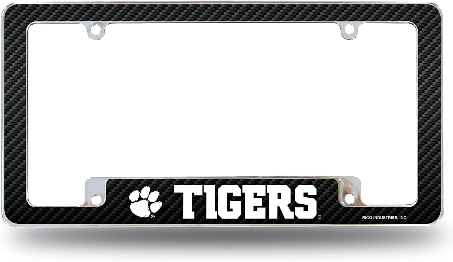 Clemson University Tigers Metal License Plate Frame Chrome Tag Cover Carbon Fiber Design 6x12 Inch