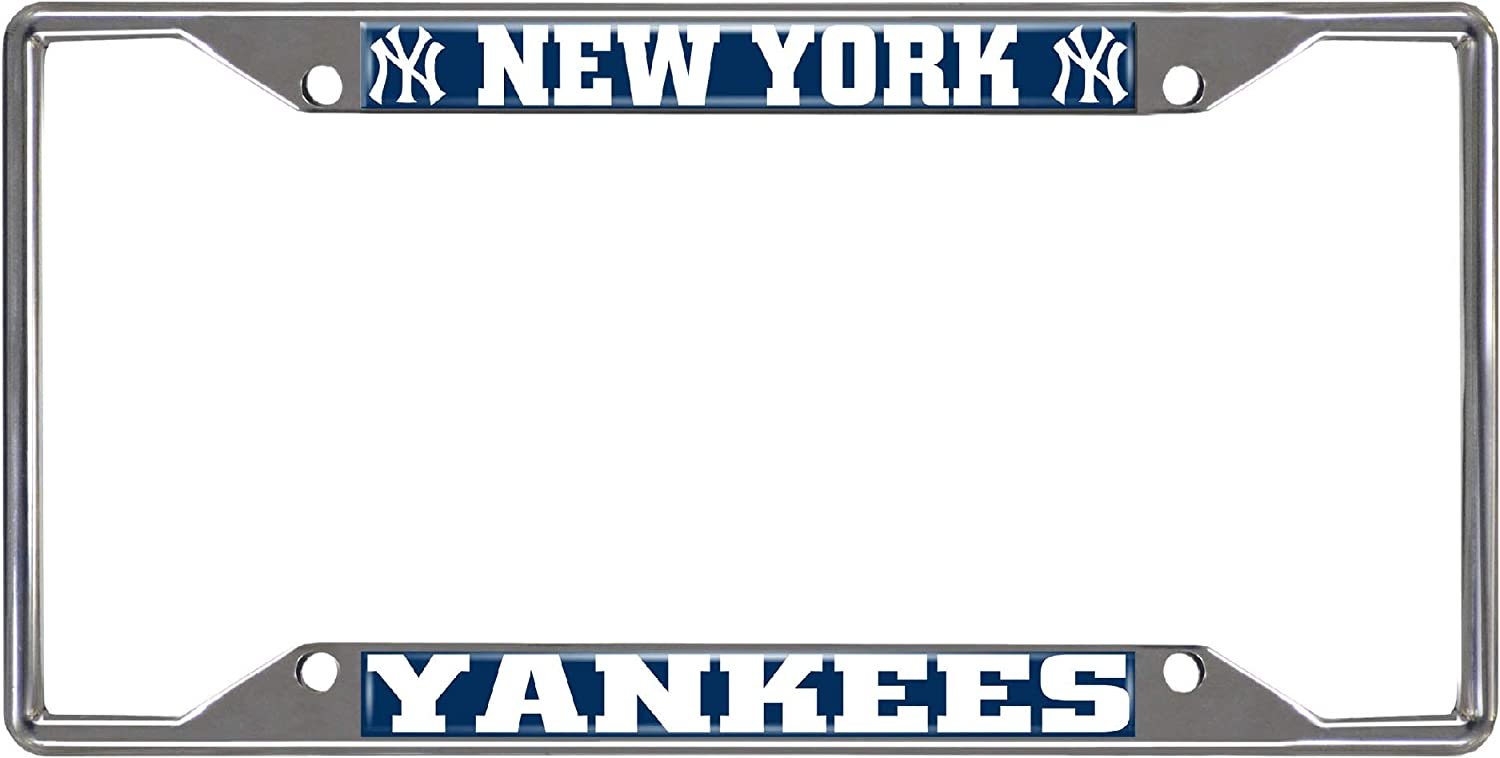 New York Yankees Metal License Plate Frame Tag Cover Chrome 6x12 Inch