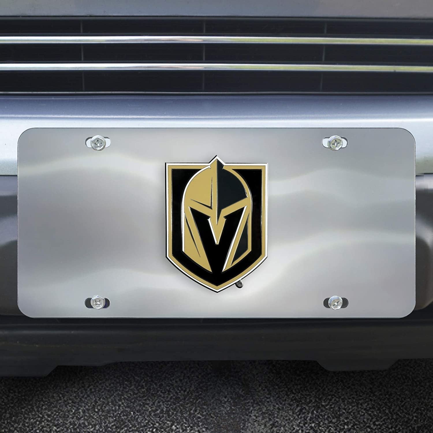Vegas Golden Knights License Plate Tag, Premium Stainless Steel Diecast, Chrome, Raised Solid Metal Color Emblem, 6x12 Inch
