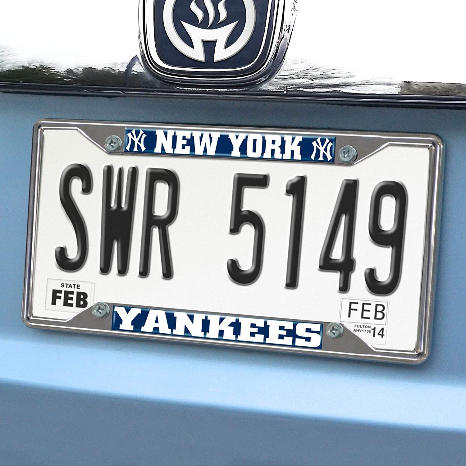 New York Yankees Metal License Plate Frame Tag Cover Chrome 6x12 Inch