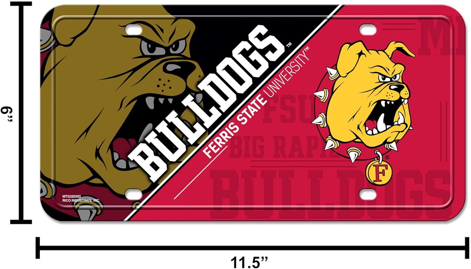 Ferris State University Bulldogs Metal Tag License Plate, 12x6 Inch, Pre-drilled Holes